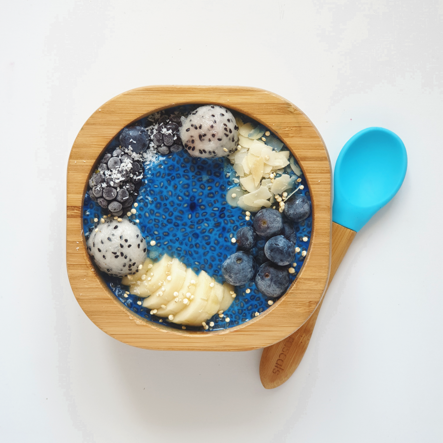 Bamboo Suction Bowl and Spoon Set in Blue