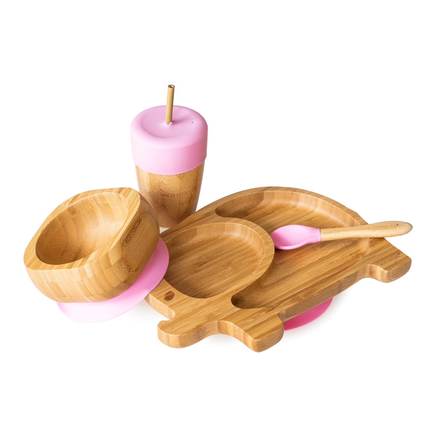 Bamboo Suction and Section Elephant Plate Gift Set in Pink