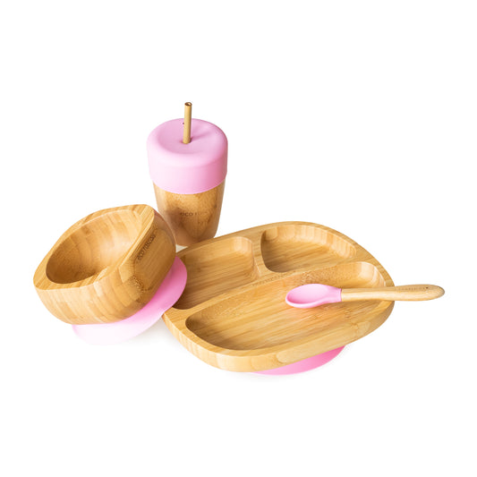 Bamboo Suction and Section Toddler Plate Gift Set in Pink