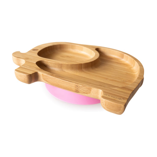 Bamboo Suction and Section Elephant Plate in Pink