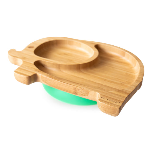 Bamboo Suction and Section Elephant Plate in Green